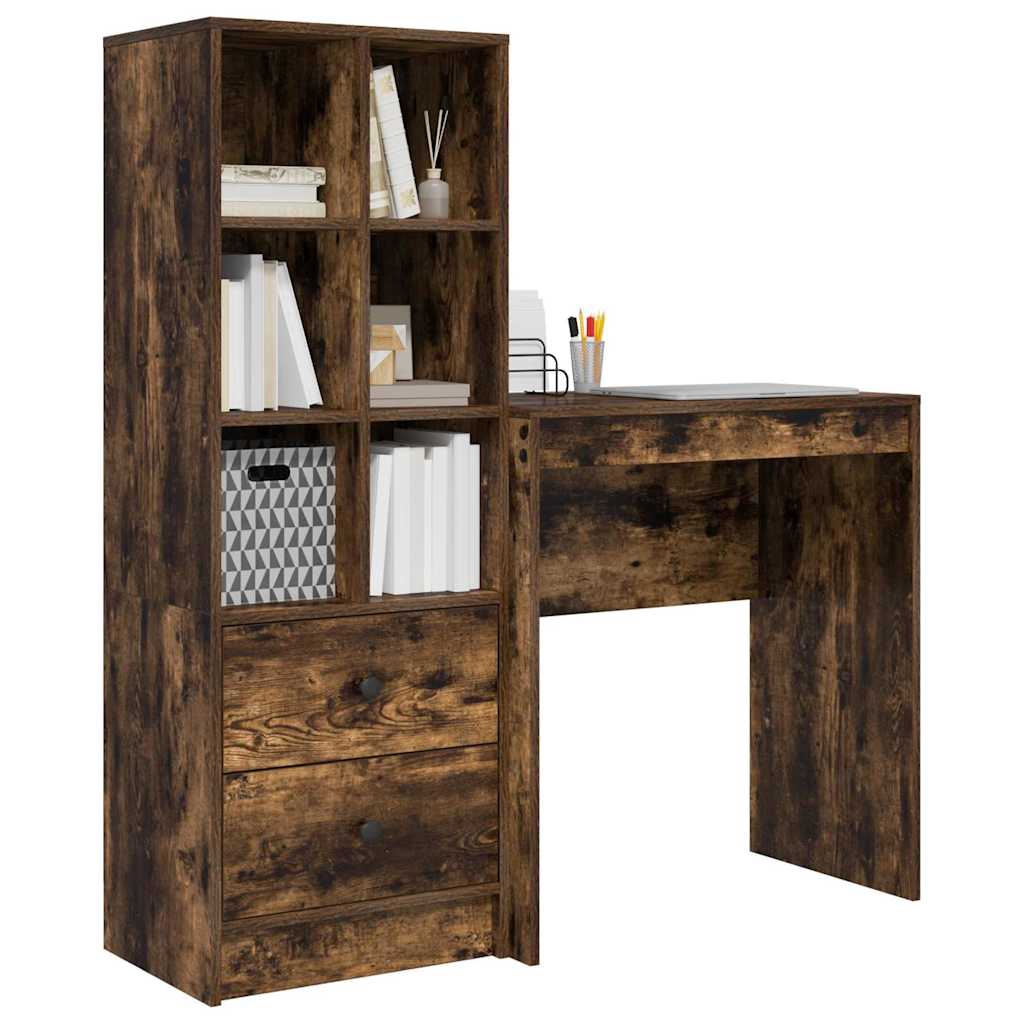 Desk with Storage with Drawer 2 pcs Smoked Oak 70 x 40 x 76 cm