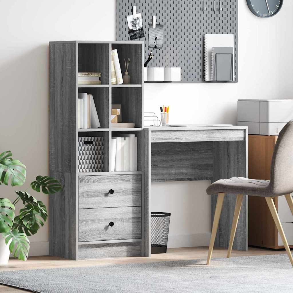 Desk with Storage with Drawer 2 pcs Grey sonoma 70 x 40 x 76 cm