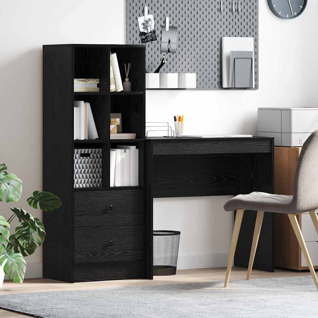 Desk with Storage with Drawer 2 pcs Black oak 80 x 40 x 76 cm