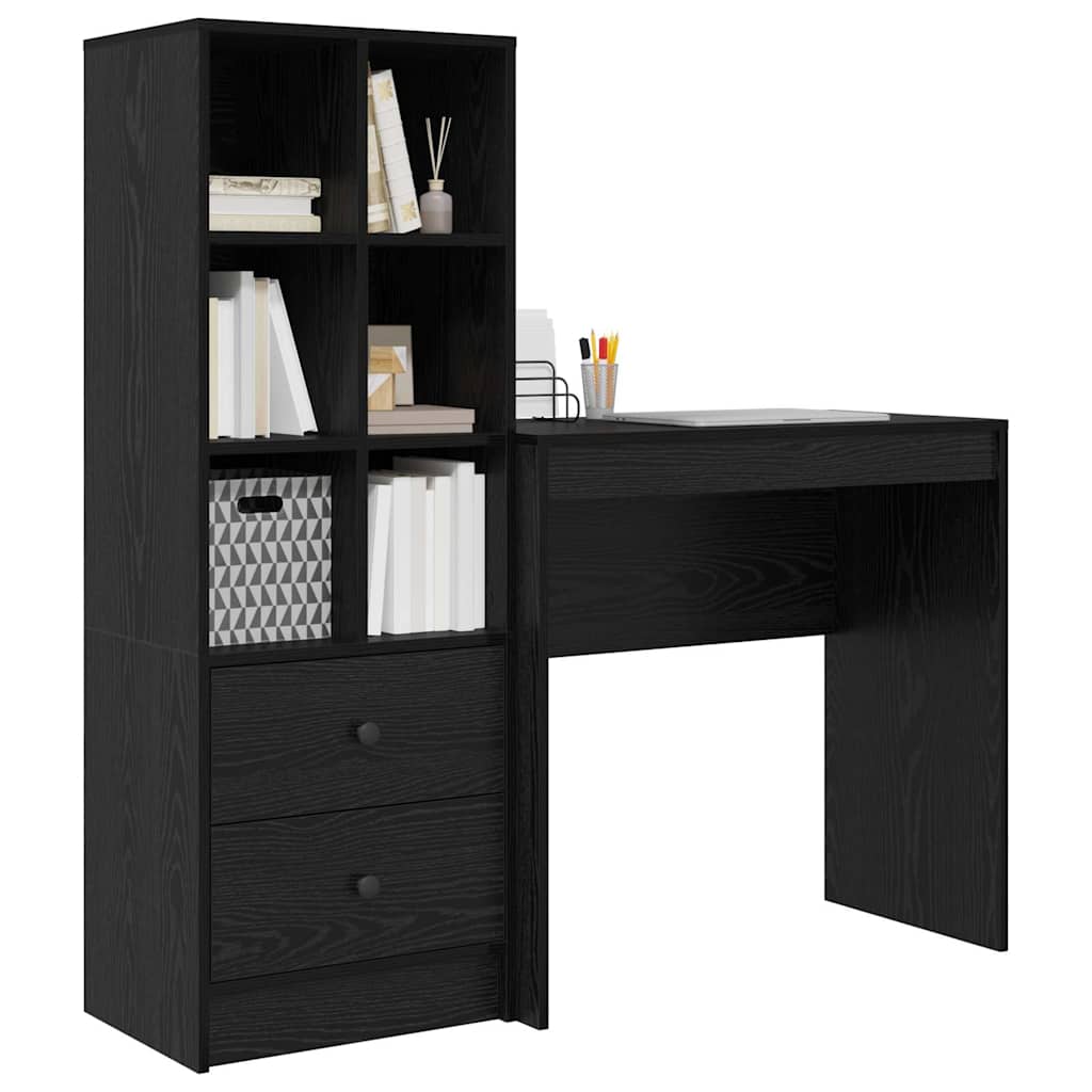 Desk with Storage with Drawer 2 pcs Black oak 80 x 40 x 76 cm