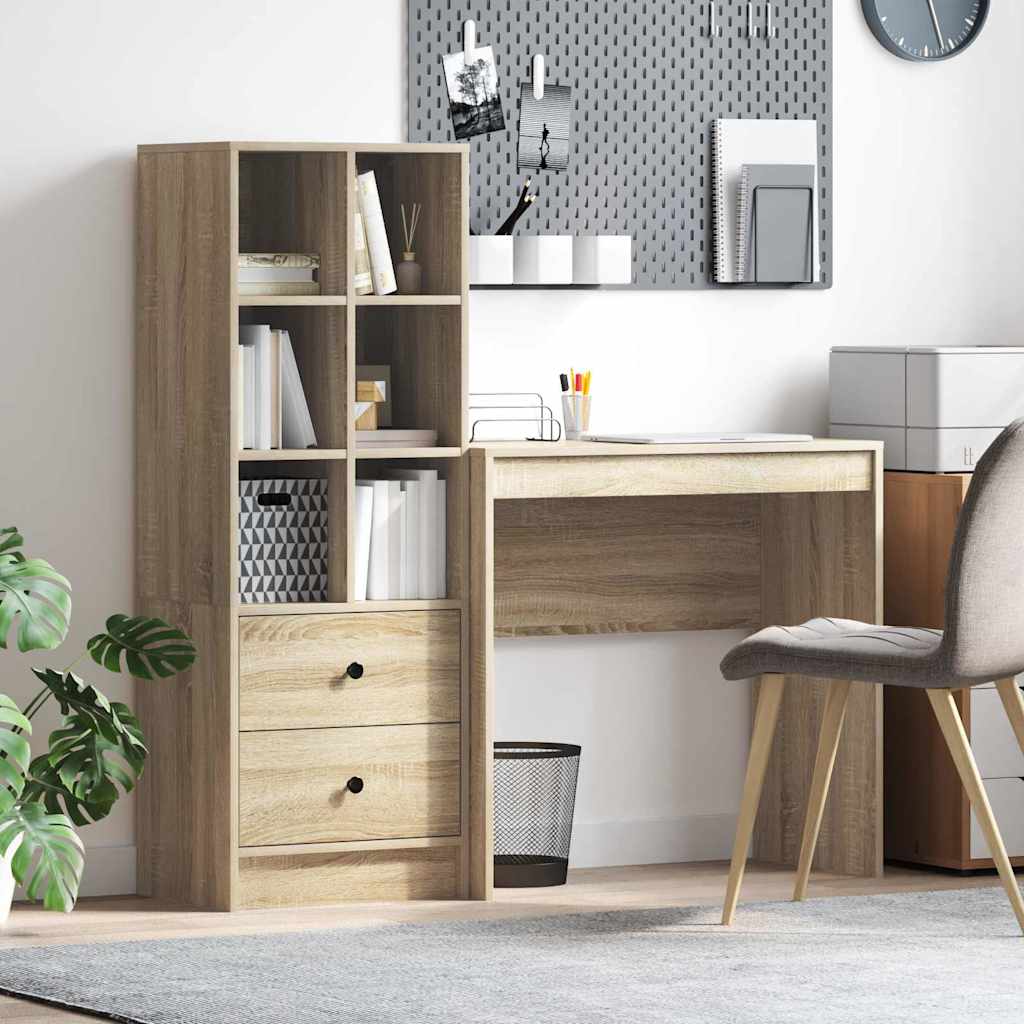 Desk with Storage with Drawer 2 pcs Sonoma Oak 80 x 40 x 76 cm