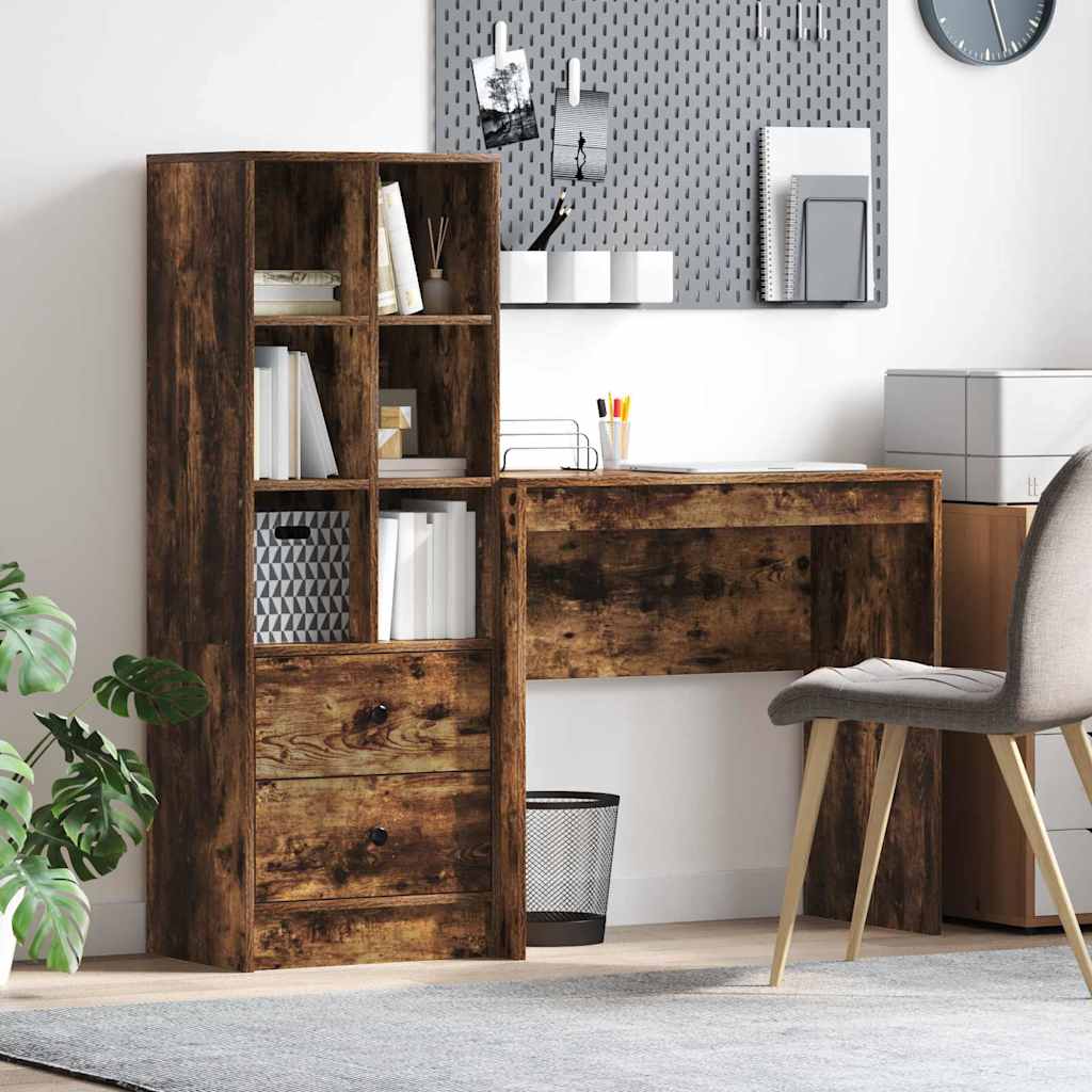 Desk with Storage with Drawer 2 pcs Smoked Oak 80 x 40 x 76 cm