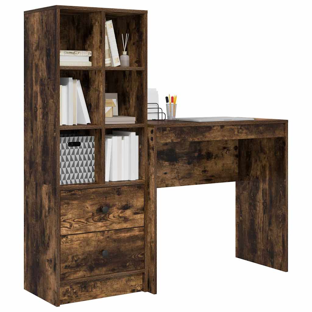 Desk with Storage with Drawer 2 pcs Smoked Oak 80 x 40 x 76 cm