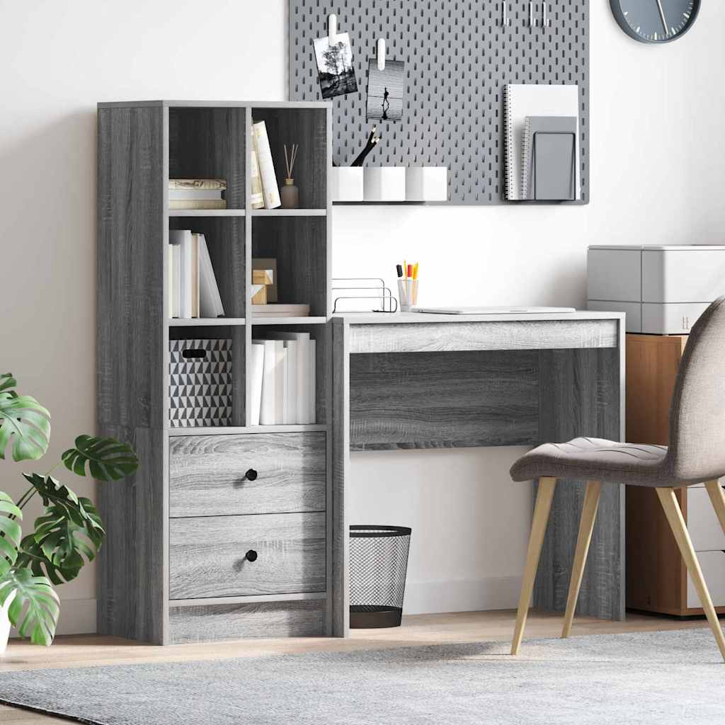 Desk with Storage with Drawer 2 pcs Grey sonoma 80 x 40 x 76 cm