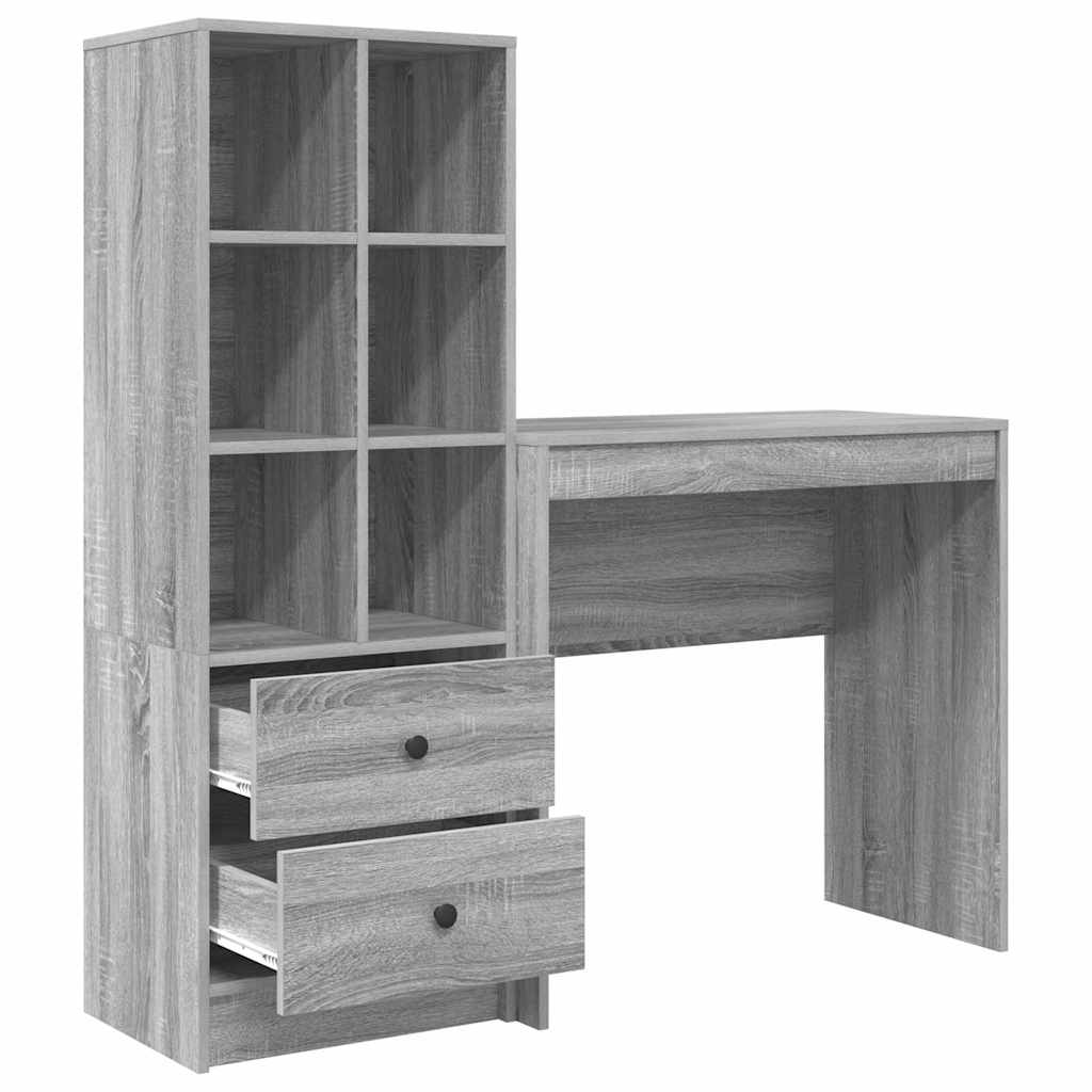 Desk with Storage with Drawer 2 pcs Grey sonoma 80 x 40 x 76 cm