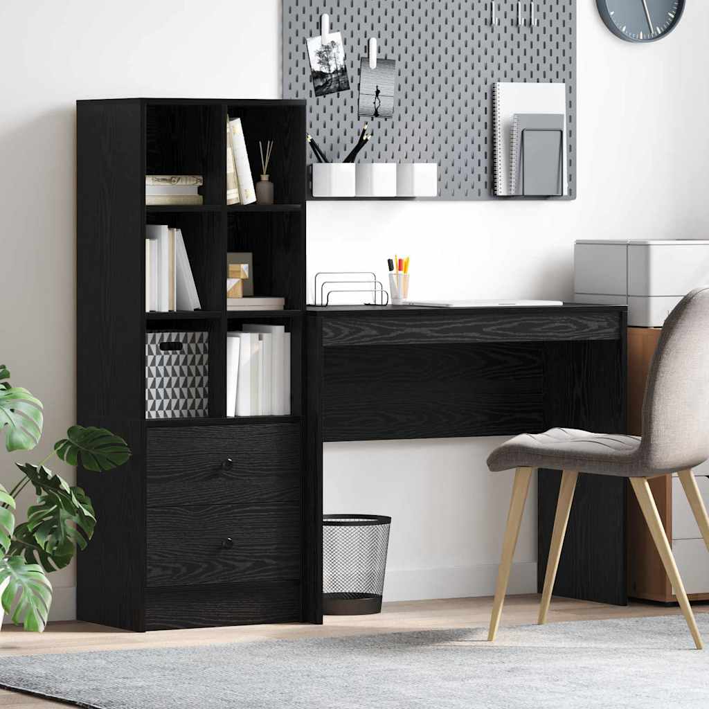Desk with Storage with Drawer 2 pcs Black oak 90 x 40 x 76 cm