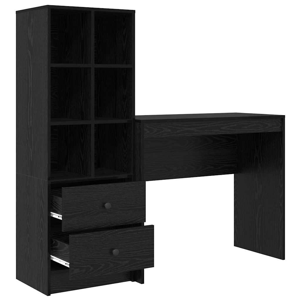 Desk with Storage with Drawer 2 pcs Black oak 90 x 40 x 76 cm
