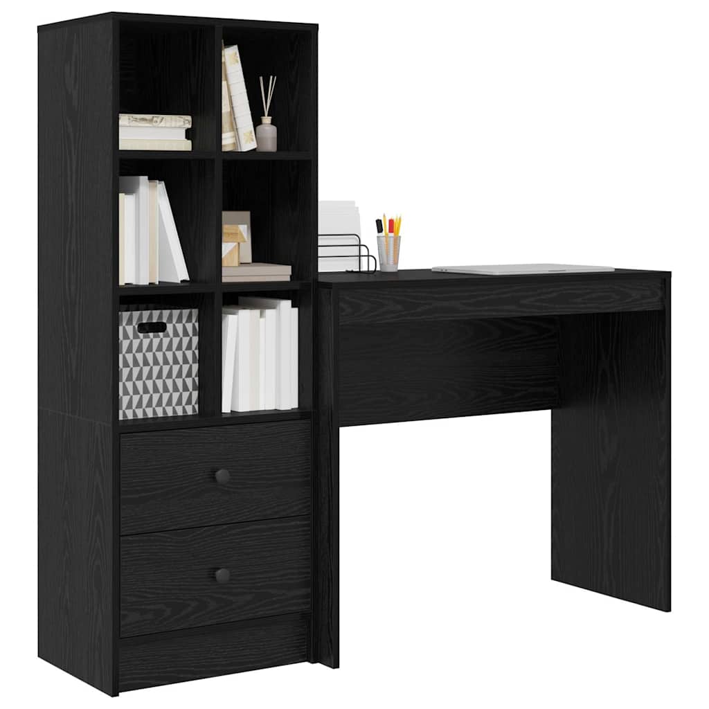 Desk with Storage with Drawer 2 pcs Black oak 90 x 40 x 76 cm