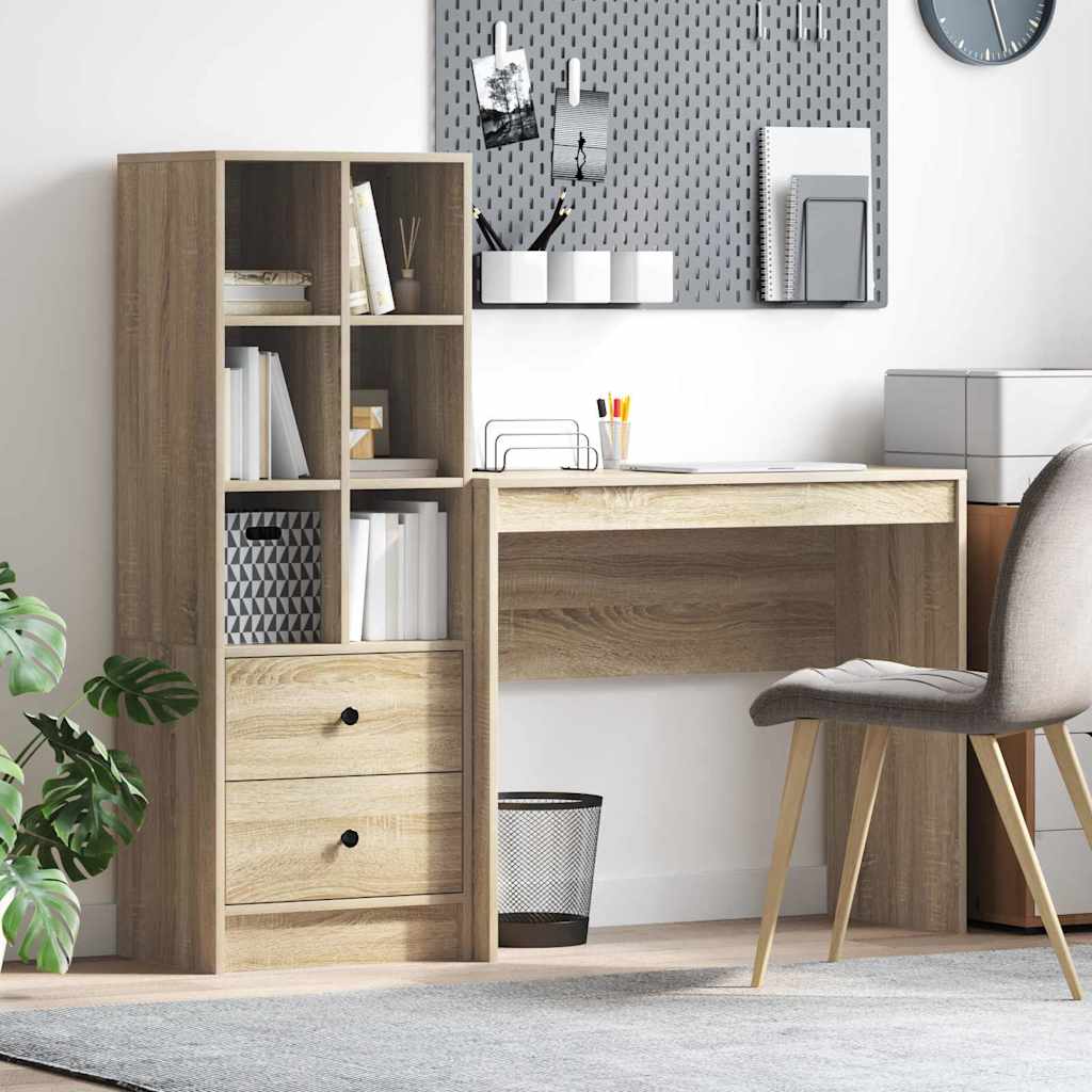 Desk with Storage with Drawer 2 pcs Sonoma Oak 90 x 40 x 76 cm