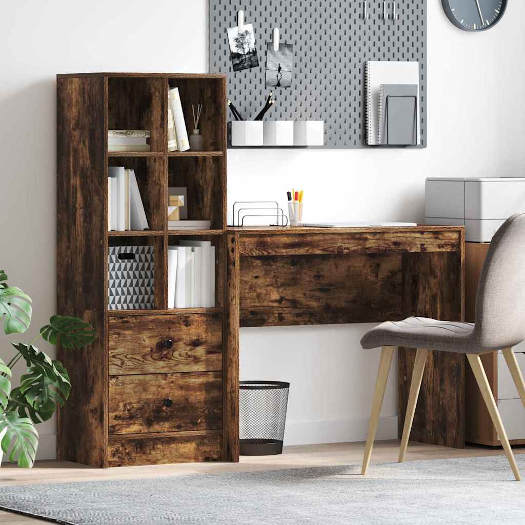Desk with Storage with Drawer 2 pcs Smoked Oak 90 x 40 x 76 cm