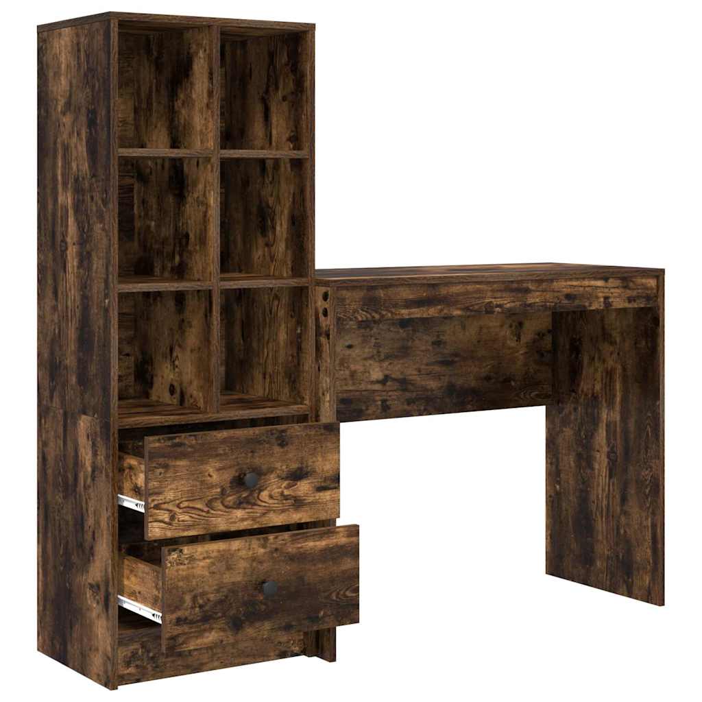 Desk with Storage with Drawer 2 pcs Smoked Oak 90 x 40 x 76 cm