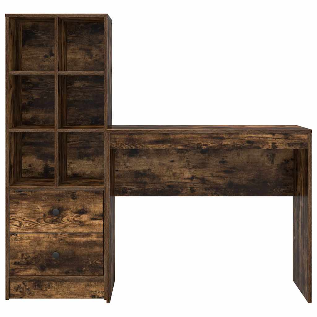 Desk with Storage with Drawer 2 pcs Smoked Oak 90 x 40 x 76 cm