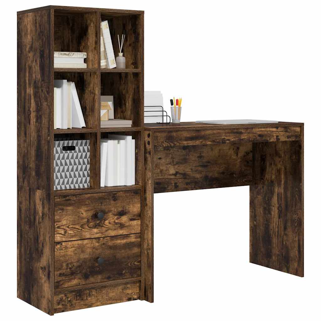 Desk with Storage with Drawer 2 pcs Smoked Oak 90 x 40 x 76 cm