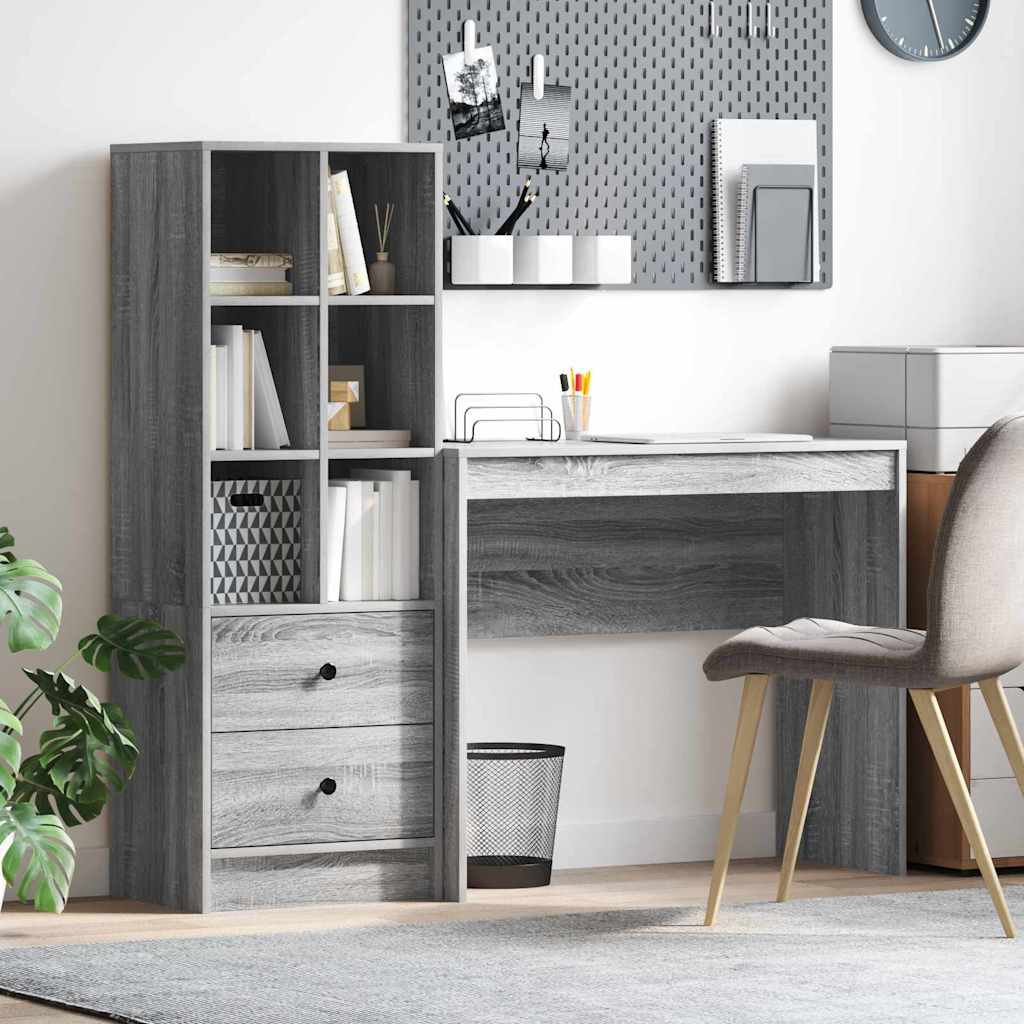 Desk with Storage with Drawer 2 pcs Grey sonoma 90 x 40 x 76 cm