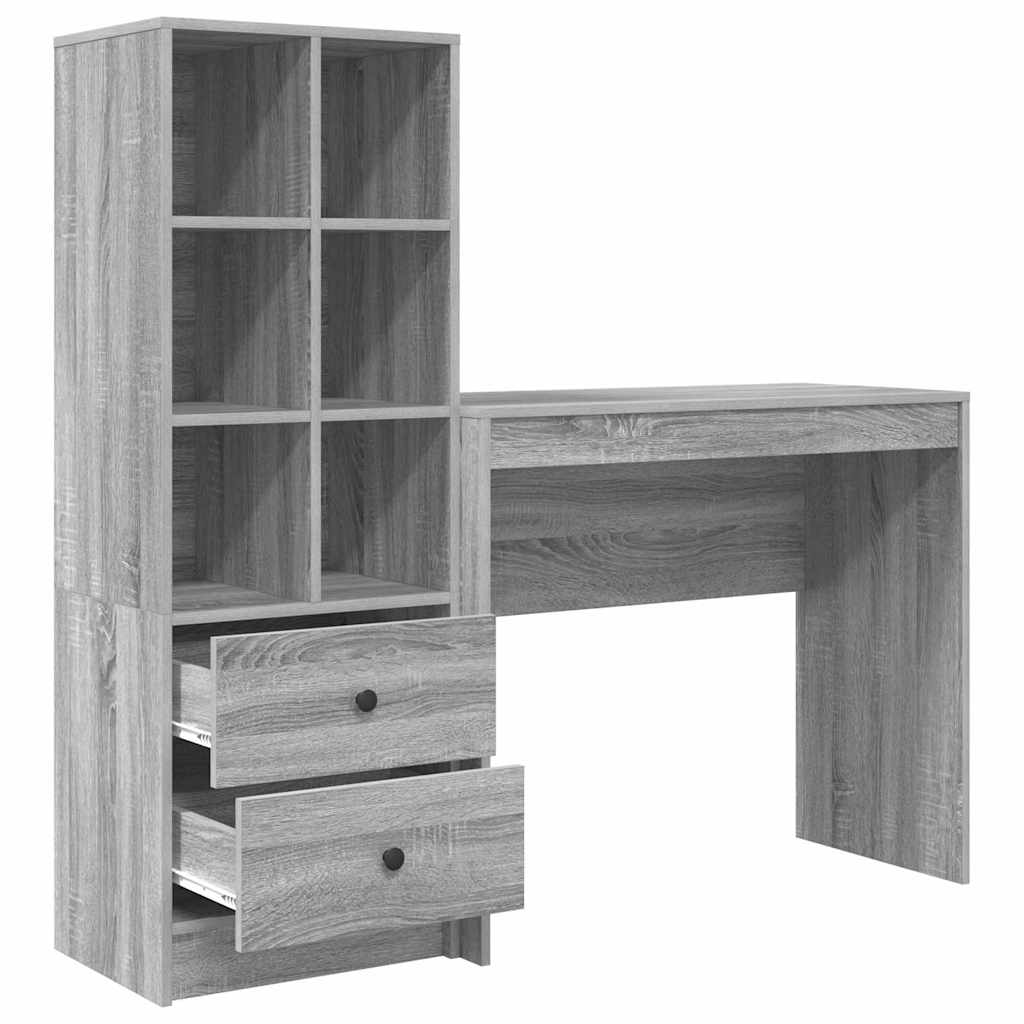 Desk with Storage with Drawer 2 pcs Grey sonoma 90 x 40 x 76 cm