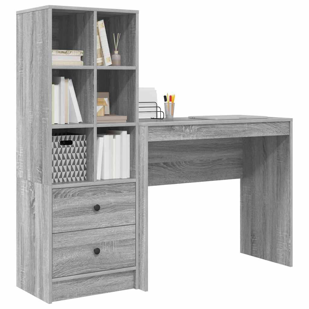 Desk with Storage with Drawer 2 pcs Grey sonoma 90 x 40 x 76 cm