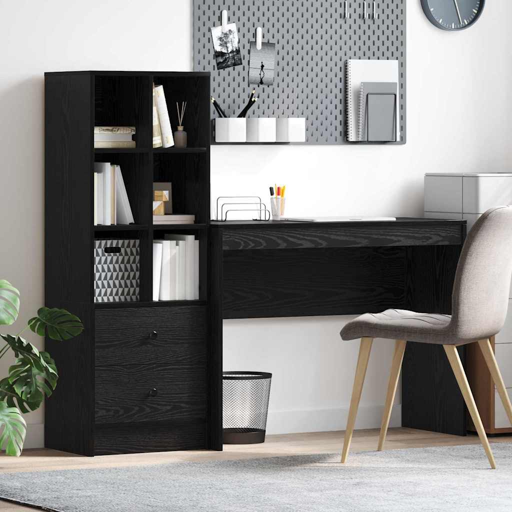 Desk with Storage with Drawer 2 pcs Black oak 100 x 40 x 76 cm