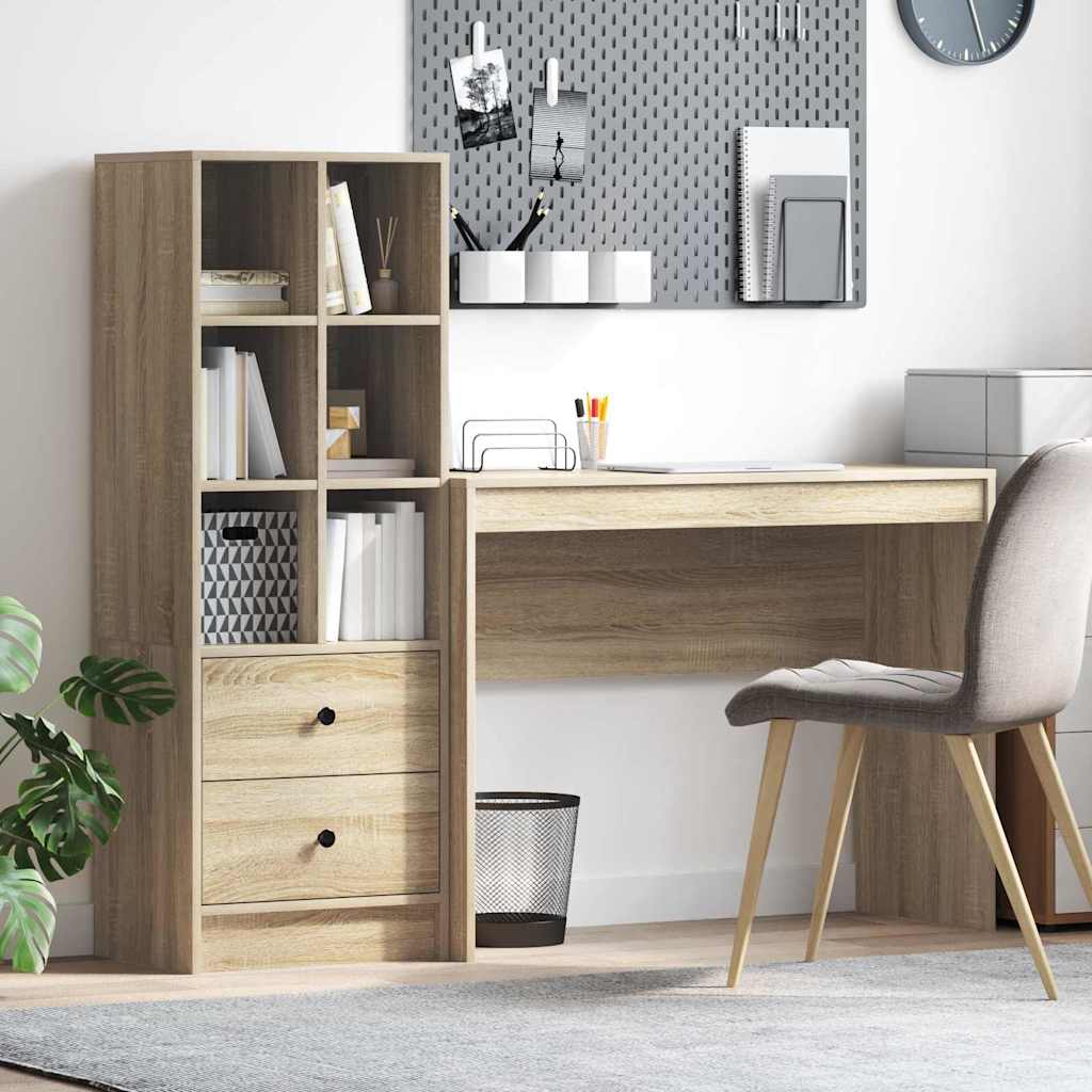 Desk with Storage with Drawer 2 pcs Sonoma Oak 100 x 40 x 76 cm