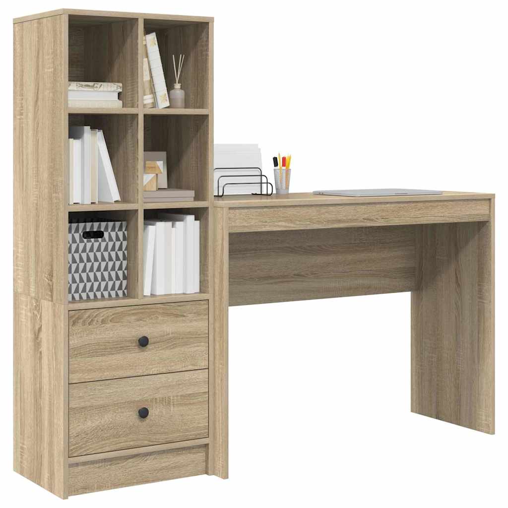 Desk with Storage with Drawer 2 pcs Sonoma Oak 100 x 40 x 76 cm