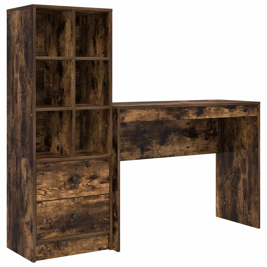 Desk with Storage with Drawer 2 pcs Smoked Oak 100 x 40 x 76 cm