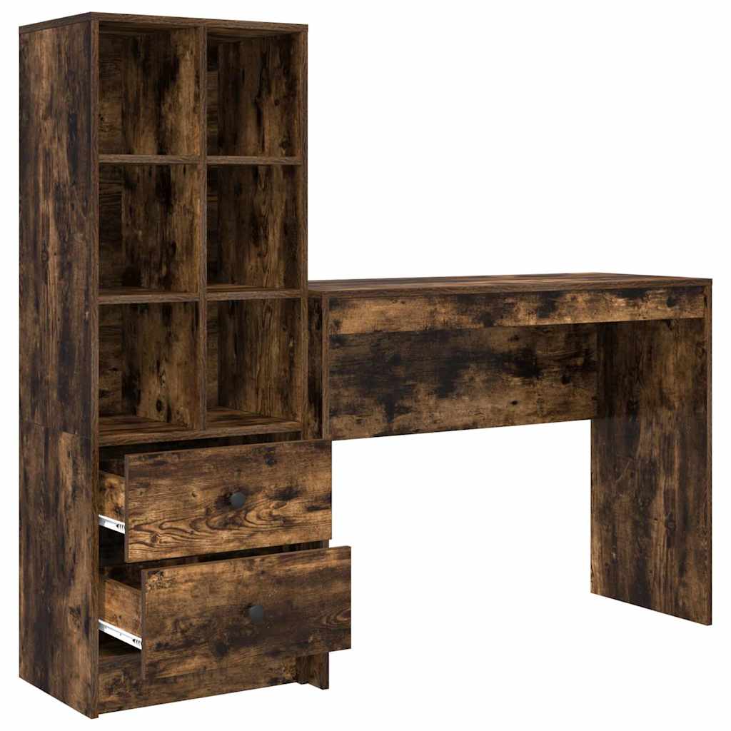 Desk with Storage with Drawer 2 pcs Smoked Oak 100 x 40 x 76 cm