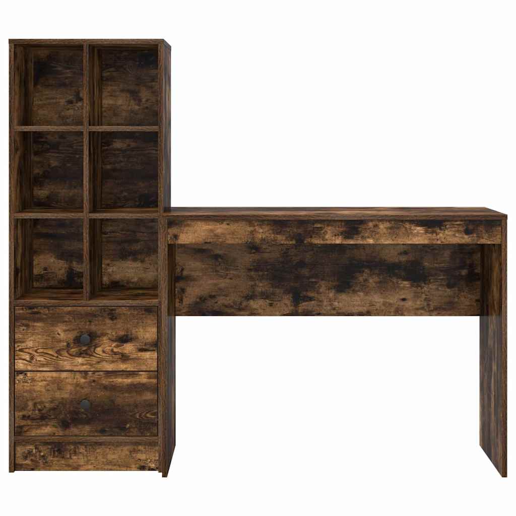 Desk with Storage with Drawer 2 pcs Smoked Oak 100 x 40 x 76 cm