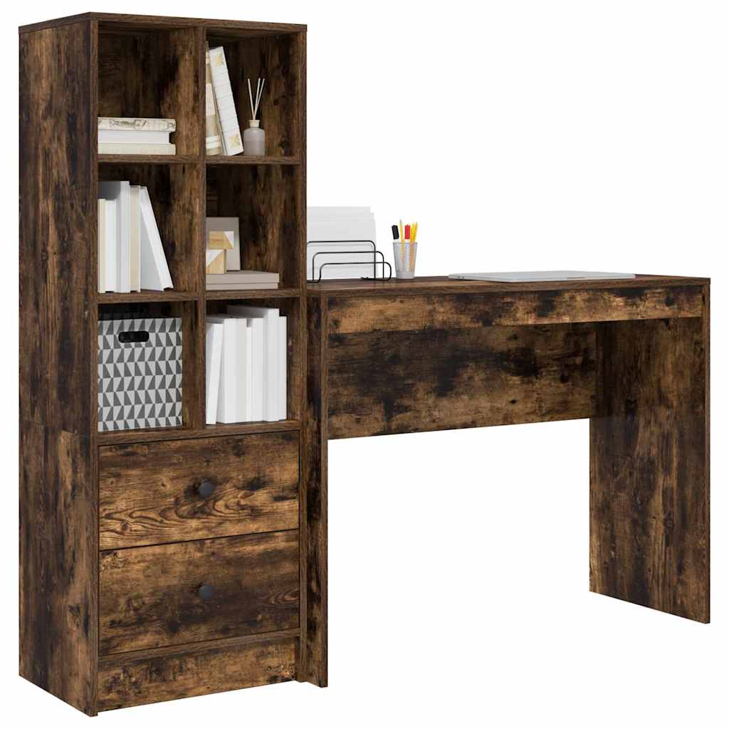 Desk with Storage with Drawer 2 pcs Smoked Oak 100 x 40 x 76 cm