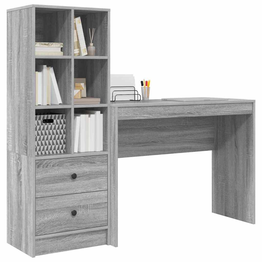 Desk with Storage with Shelf 2 pcs Grey sonoma 100 x 40 x 76 cm