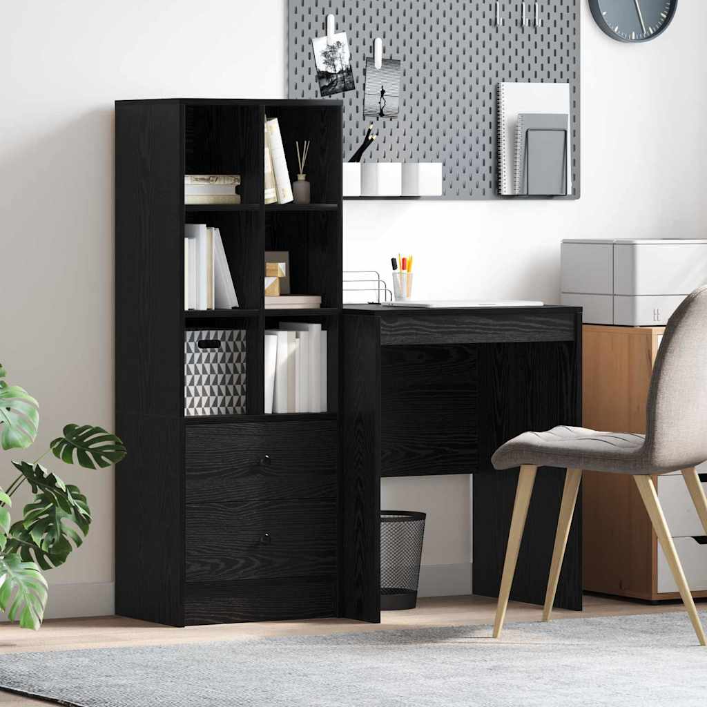 Desk with Storage with Drawer 2 pcs Black oak 60 x 50 x 76 cm