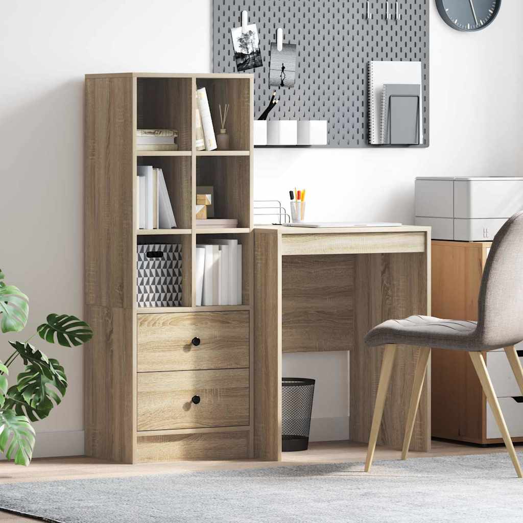 Desk with Storage with Drawer 2 pcs Sonoma Oak 60 x 50 x 76 cm