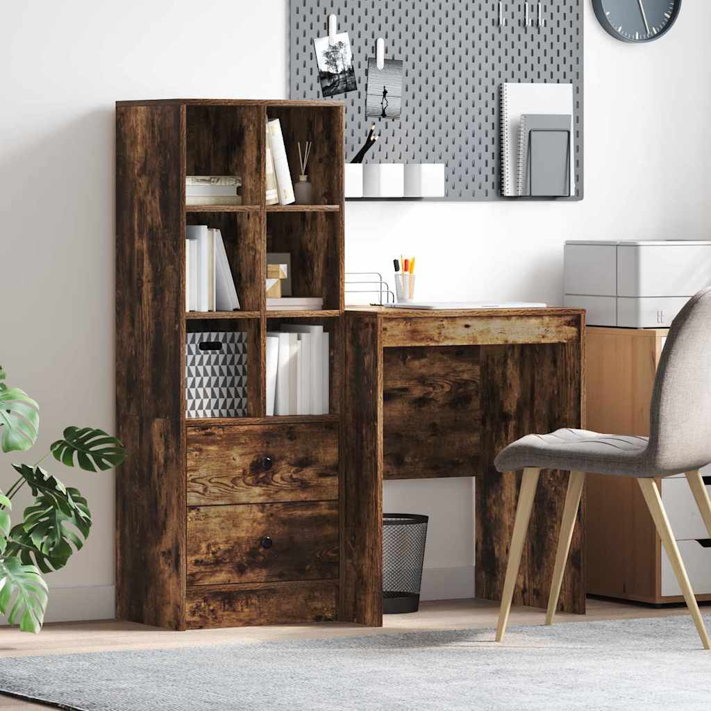 Desk with Storage with Drawer 2 pcs Smoked Oak 60 x 50 x 76 cm