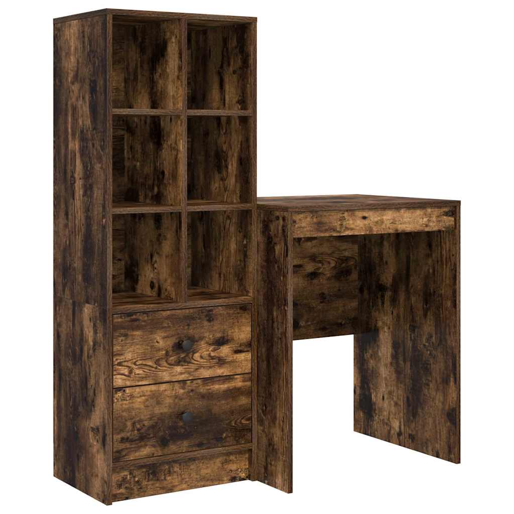 Desk with Storage with Drawer 2 pcs Smoked Oak 60 x 50 x 76 cm