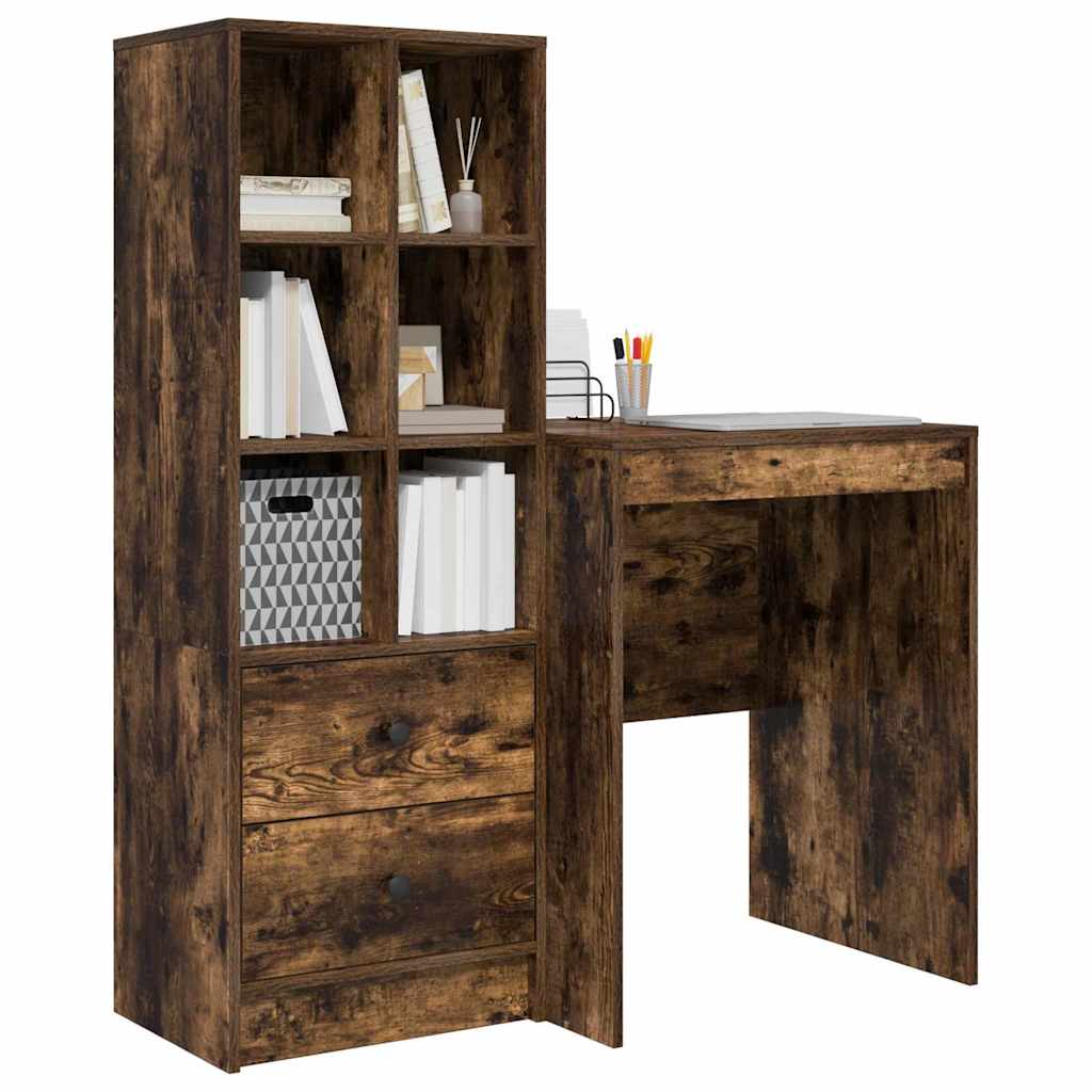 Desk with Storage with Drawer 2 pcs Smoked Oak 60 x 50 x 76 cm