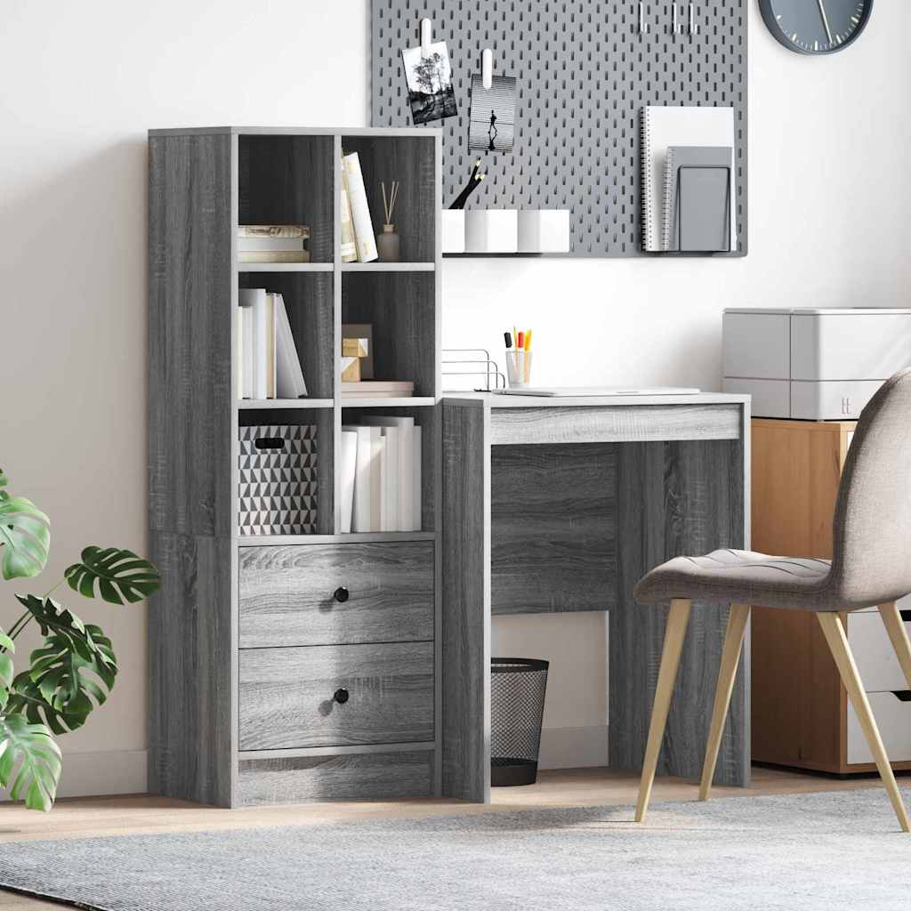 Desk with Storage with Drawer 2 pcs Grey sonoma 60 x 50 x 76 cm