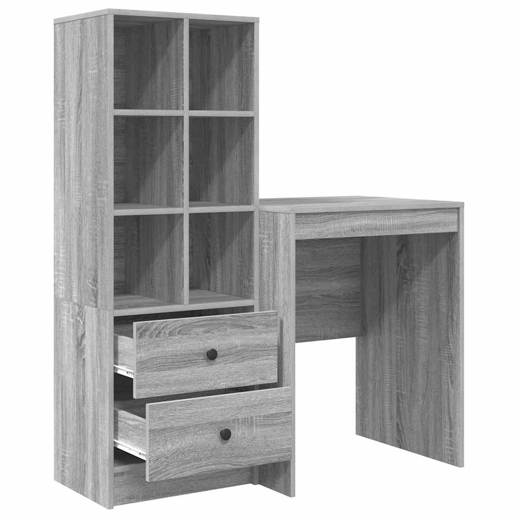 Desk with Storage with Drawer 2 pcs Grey sonoma 60 x 50 x 76 cm