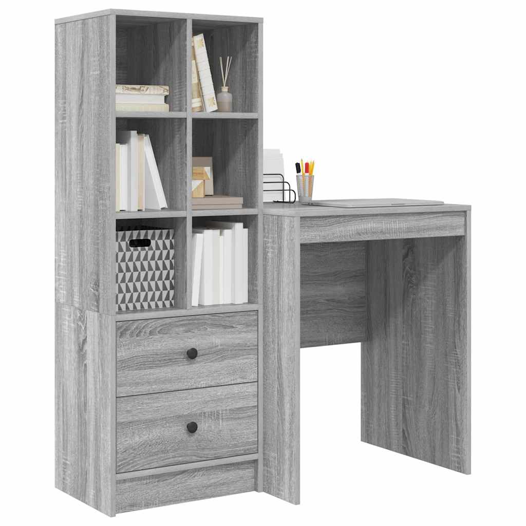 Desk with Storage with Drawer 2 pcs Grey sonoma 60 x 50 x 76 cm