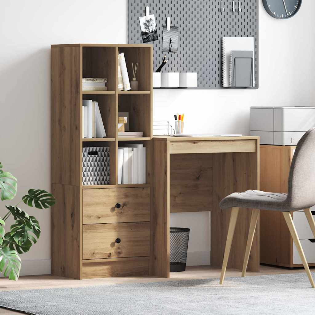 Desk with Storage with Drawer 2 pcs Artisan oak 60 x 50 x 76 cm