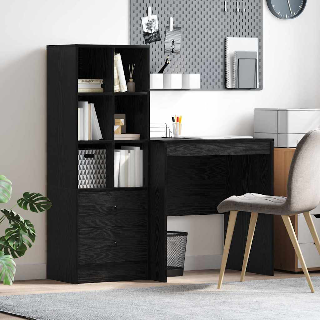 Desk with Storage with Drawer 2 pcs Black oak 70 x 50 x 76 cm