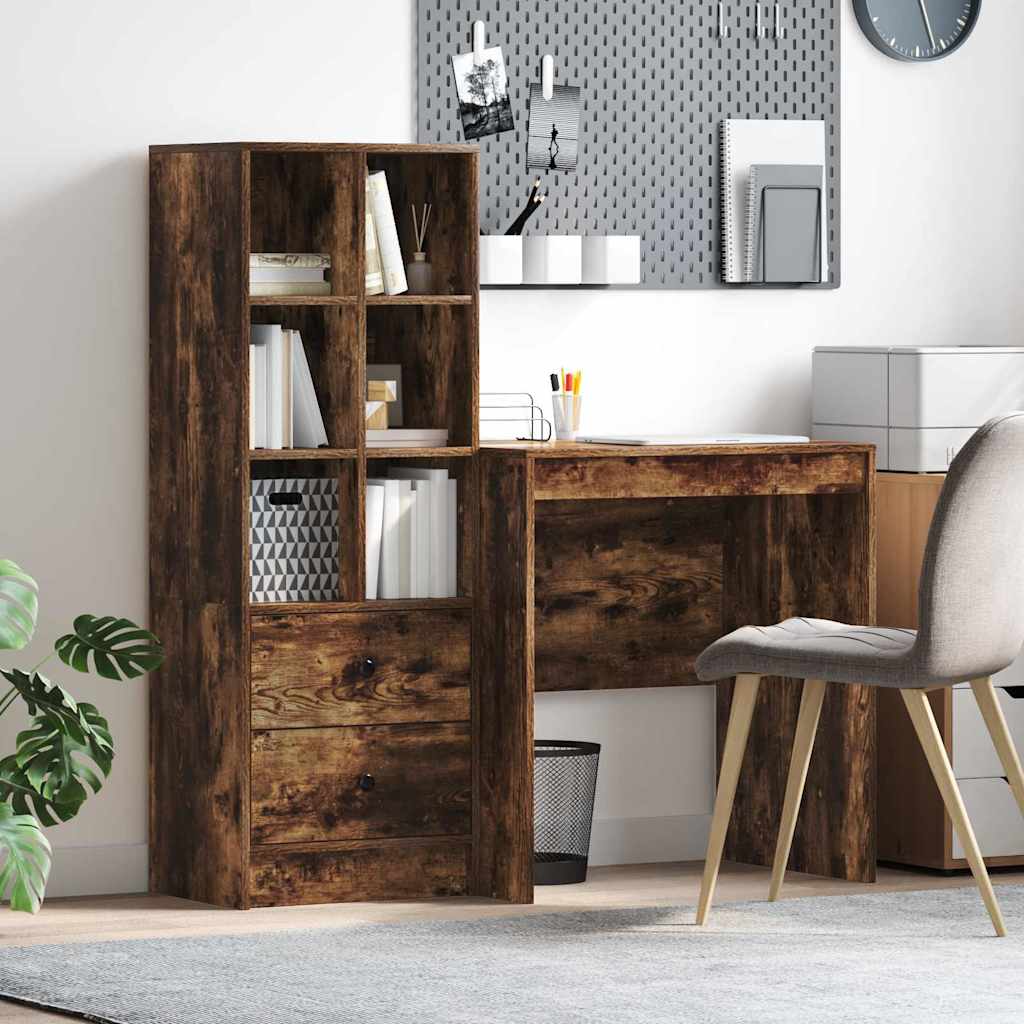 Desk with Storage with Drawer 2 pcs Smoked Oak 70 x 50 x 76 cm