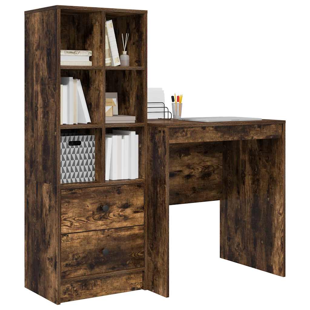 Desk with Storage with Drawer 2 pcs Smoked Oak 70 x 50 x 76 cm