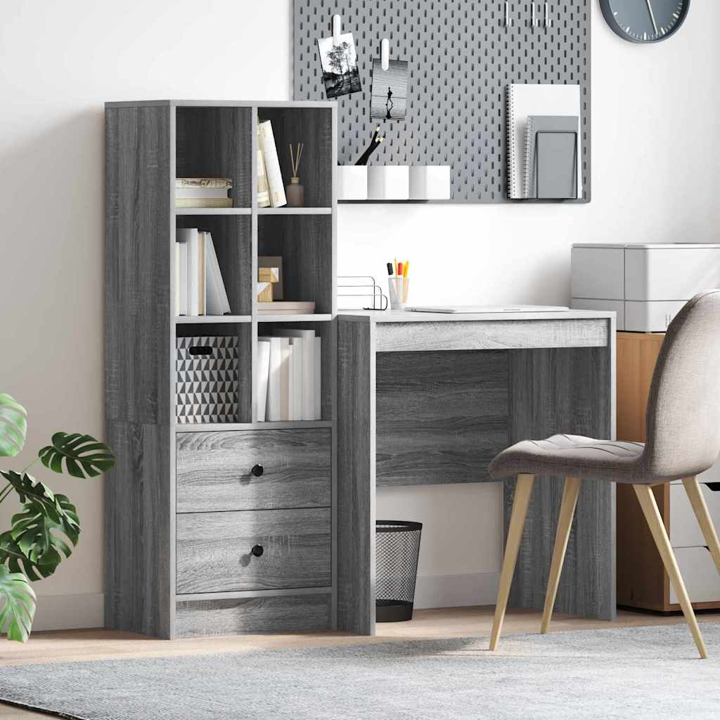 Desk with Storage with Drawer 2 pcs Grey sonoma 70 x 50 x 76 cm
