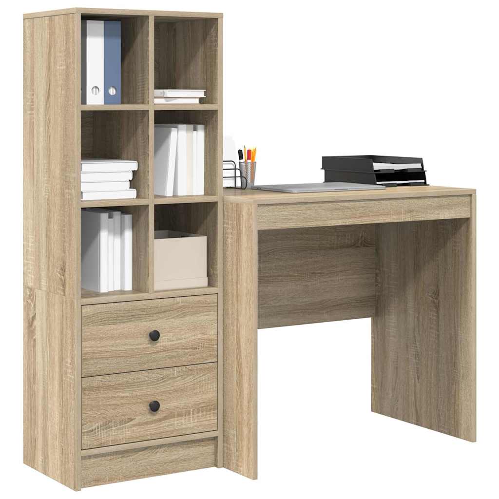 Desk with Storage with Drawer 2 pcs Sonoma Oak 80 x 50 x 76 cm