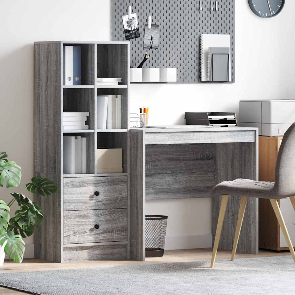 Desk with Storage with Drawer 2 pcs Grey sonoma 80 x 50 x 76 cm