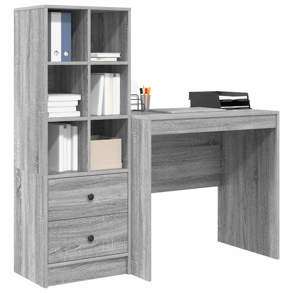 Desk with Storage with Drawer 2 pcs Grey sonoma 80 x 50 x 76 cm