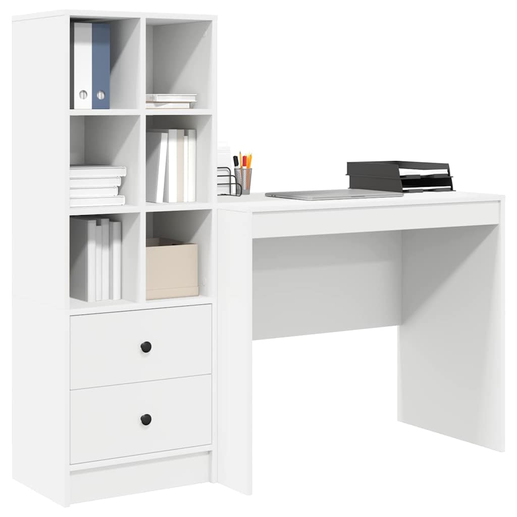 Desk with Storage 2 pcs White 90 x 50 x 76 cm Engineered wood