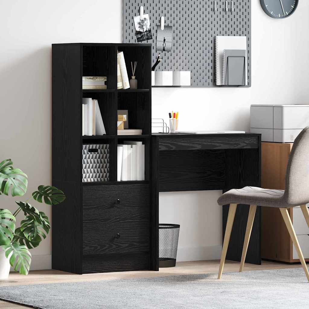 Desk with Storage with Drawer 2 pcs Black oak 90 x 50 x 76 cm