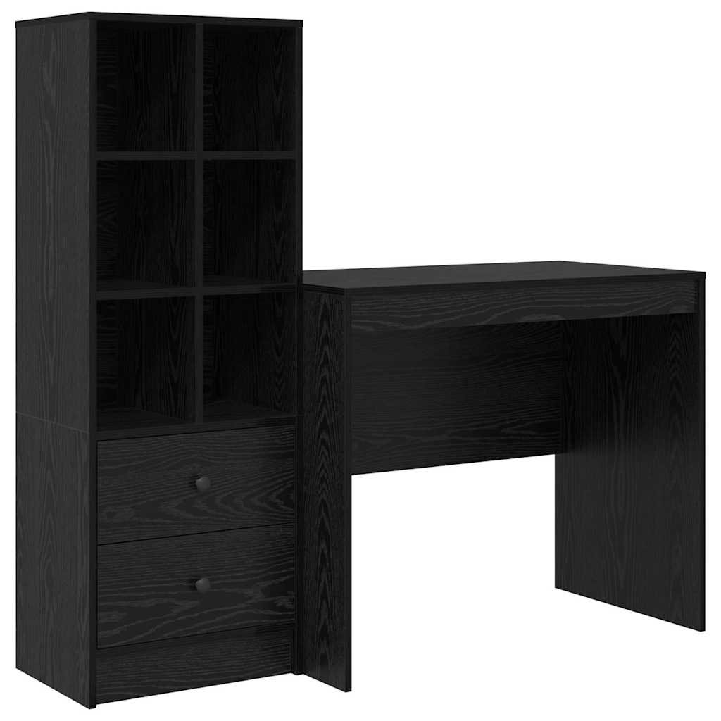 Desk with Storage with Drawer 2 pcs Black oak 90 x 50 x 76 cm