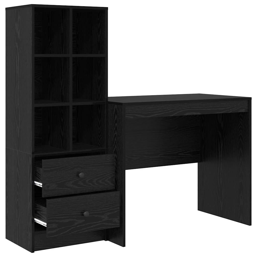 Desk with Storage with Drawer 2 pcs Black oak 90 x 50 x 76 cm