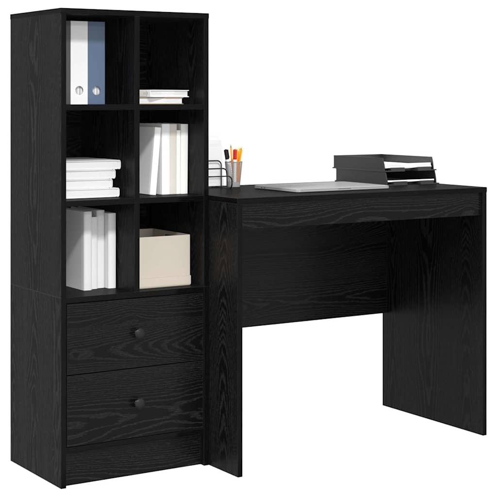 Desk with Storage with Drawer 2 pcs Black oak 90 x 50 x 76 cm