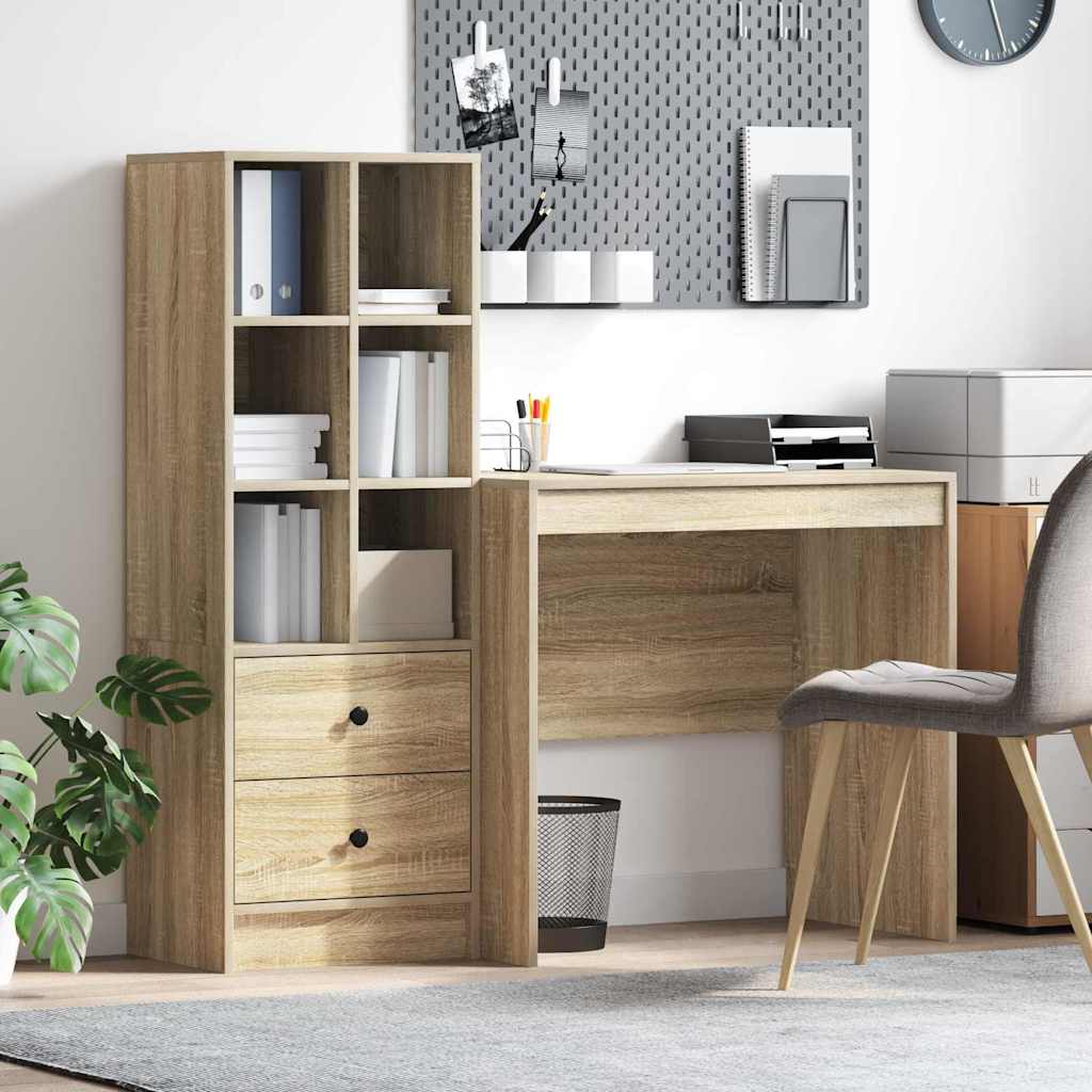 Desk with Storage with Drawer 2 pcs Sonoma Oak 90 x 50 x 76 cm